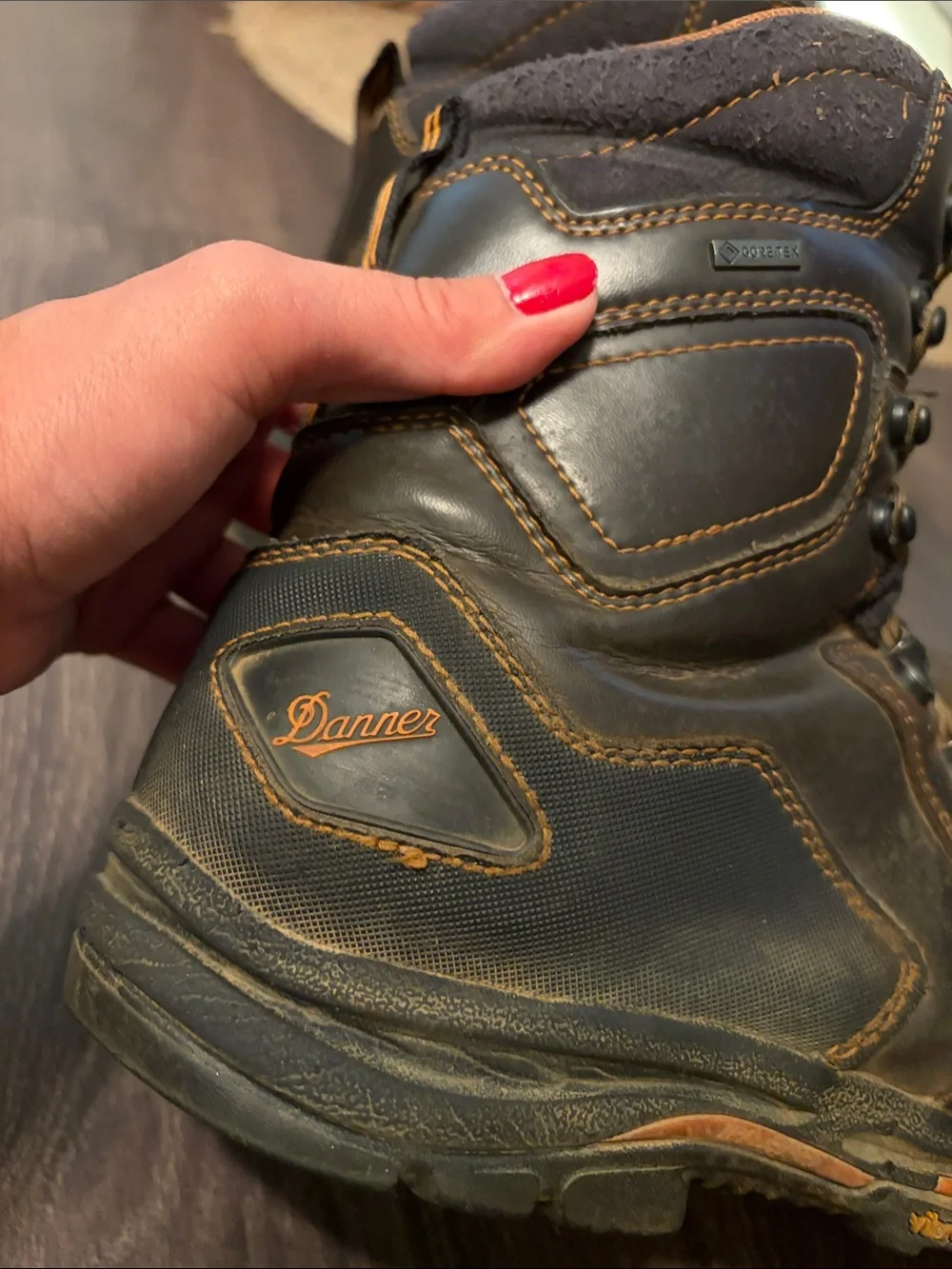 Danner Men's Dark Brown Leather Hiking Boots with Orange Accents